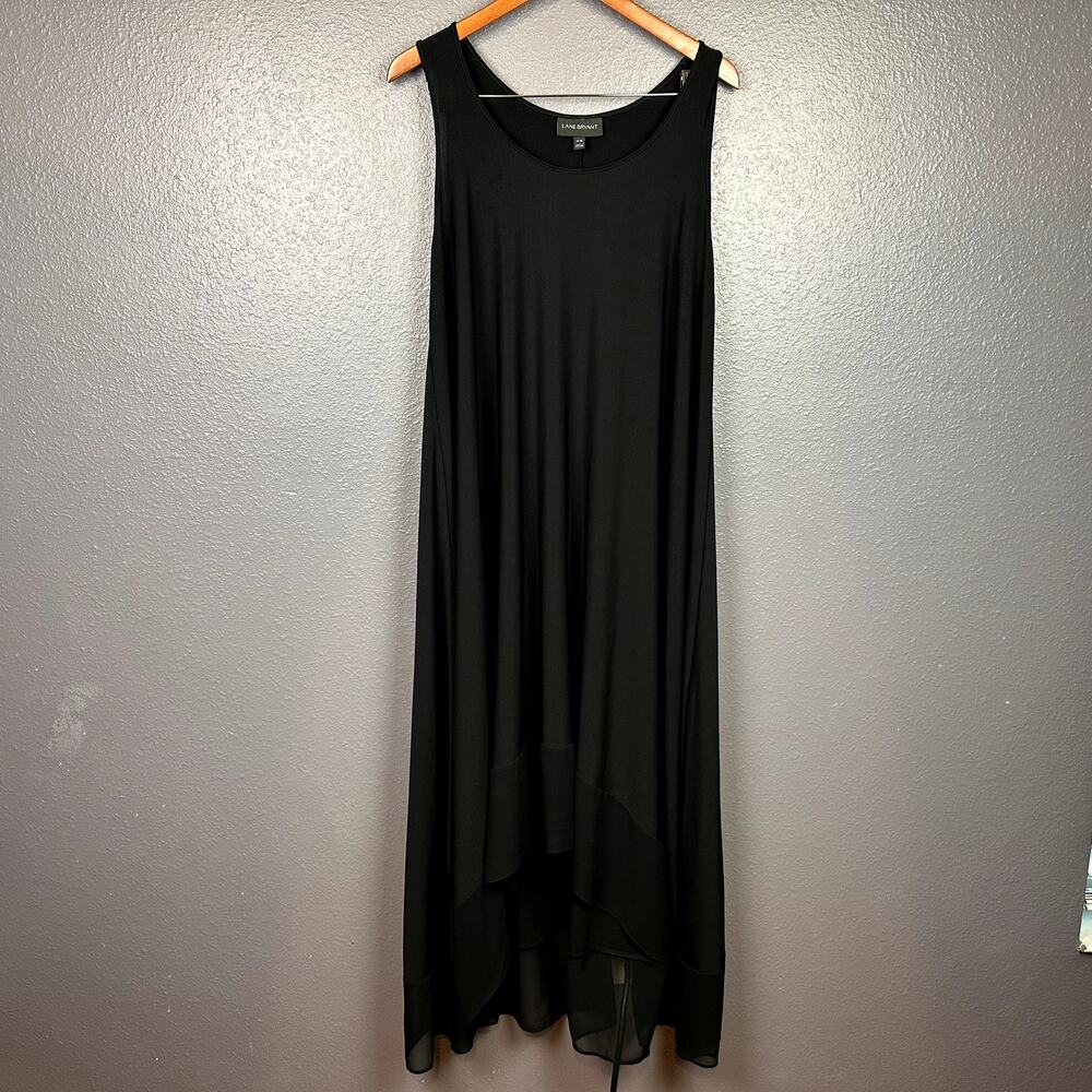 Lane Bryant Womens 14 / 16 Sleeveless Black Hi Low Flowy Dress Stretch Pullover